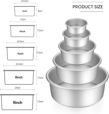 Gesentur Cake Pan Set - Round Baking Pans Made of Anodized Aluminum with Non-Stick Coating, Removable Bottom, 5 Sizes (5