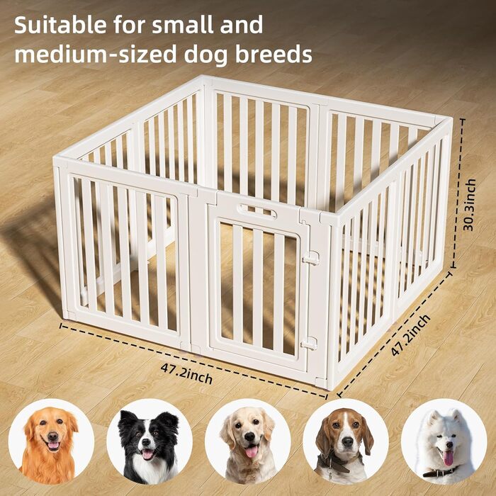 Прозорий вольєр для собак з дверцятами, легкий у чищенні та встановленні, переносний загон для цуценят для дому та саду (Білий, 77 см у висоту, 30,5 см)