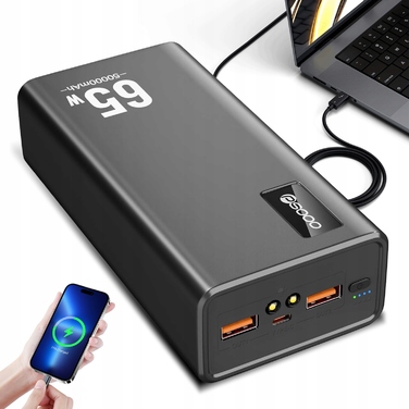 Потужний павербанк 50 000 mAh, чорний, з 4 USB-портами та швидкою зарядкою