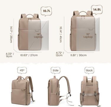 Рюкзак для ноутбука 16 дюймів, водонепроникний, для чоловіків та жінок, для школи, подорожей та велосипеду (Коричневий)