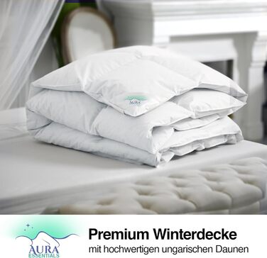 Пухова ковдра Aura® 135x200 см, зимова, преміум угорський пух, клас I, Oeko-TEX 100, гіпоалергенна, легкий догляд, 100% бавовна, для зими
