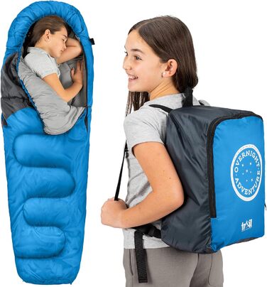 Дитячий спальний мішок Trail Mumienschlafsack 3 сезони для кемпінгу – 300gsm – для хлопчиків та дівчаток – з легким рюкзаком (Блакитний)