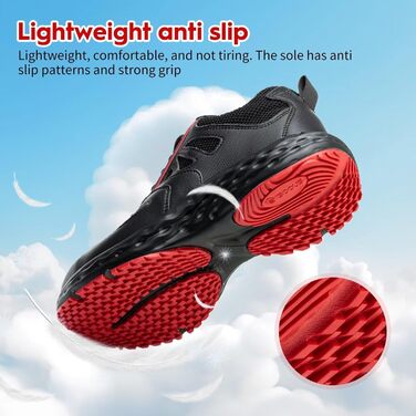 Черевики робочі ISOOUS для чоловіків та жінок. Безпекові черевики, легкі, з пластиковим носком, дихаючі, антиковзкі, модель снікерс, для кухні, спортивні, 48 EU, чорно-червоні