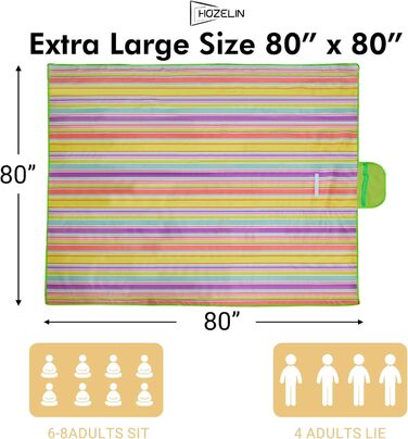 Водонепроникний килимок для пікніка HOZELIN, великий, складаний, для пляжу, кемпінгу, відпочинку на траві, походів, подорожей – 152.4 x 203.2 см (блакитний)