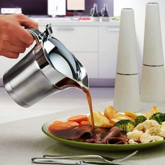 Stainless steel sauce pot with lid, 500 ml, double insulated, thermal container for sauces and gravy with lid, ideal Thanksgiving pourer for sauces or cream sauces, vinegar Free Size 1pc