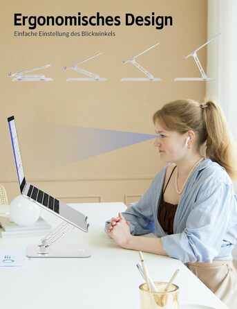 Підставка для ноутбука Ergonomic з алюмінію, регульована по висоті та складна, стабільна та з неслизьким покриттям, покращена вентиляція, сумісна з MacBook (до 15,6 дюймів), срібна