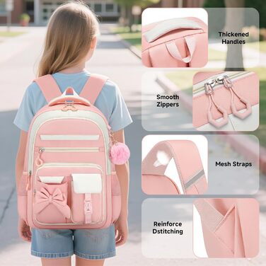 Шкільний рюкзак для дівчинки 3 в 1: рюкзак, ланч-бокс, пенал. Kawaii дизайн, 3-7 клас, антикрадійний, 24L, рожевий