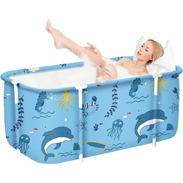 Foldable Bathtub for Adults, 132 x 68 x 47 cm, Steam Bucket for Sauna, Shower and Ice Bath, Portable, Non-Inflatable (Blue) (Green)