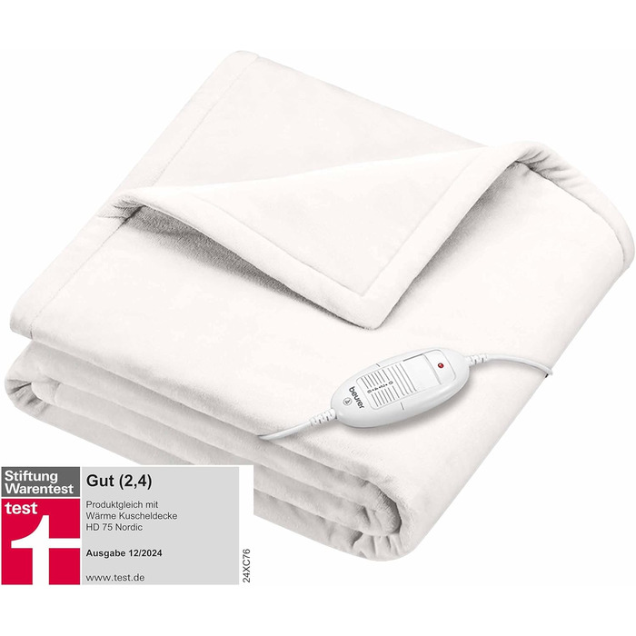 Електрична ковдра Beurer HD 75 з 6 рівнями нагріву, системою безпеки та автовимкненням, 180 x 130 см, біла