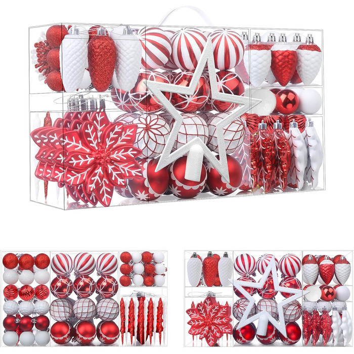 Набір прикрас для ялинки Shareconn: 106 кульок у 24 кольорах, безпечні, для ялинки, святкування, весілля (рубіново-червоний та білий)
