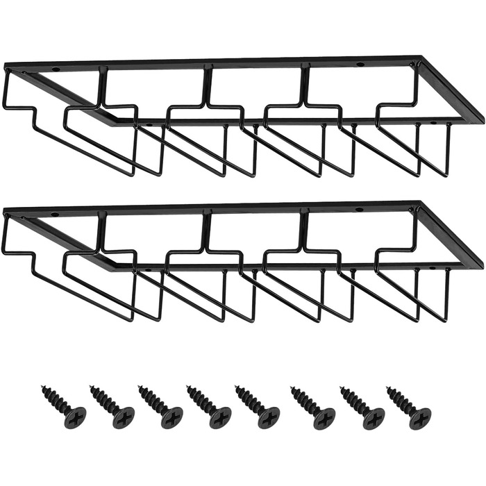 Тримач для келихів вина JMIATRY (2 шт.) - настінний, металевий, чорний (41x23.5x6 см)