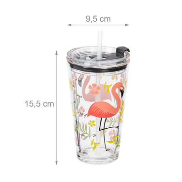 Relaxdays Set of 4 Drinking Glasses with Flamingo Motif
