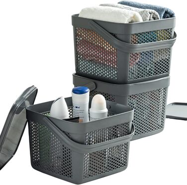 Набір кошиків для зберігання з кришкою uandu 8л x3, органайзер для іграшок, білизни, ванної, кухні, антрацит