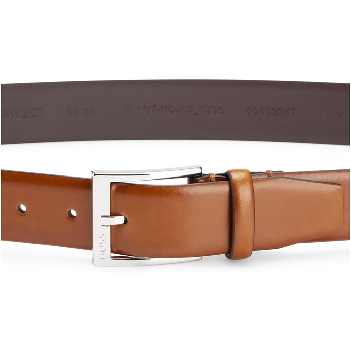 Чоловічий шкіряний ремінь BOSS Elloy-PC-An, італійського виробництва з логотипом, колір: Medium Brown