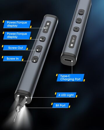 Набір мініатюрних електричних викруток 78 в 1 - прецизійний набір з магнітними Torx викрутками, LED дисплеєм та 5 рівнями крутного моменту для ноутбуків, окулярів, годинників, ПК