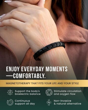 Браслет на магнітах MagnetRX® Ultrastarkes Titan для жінок – титановий браслет з регулюванням розміру, чорний (5x Strength)