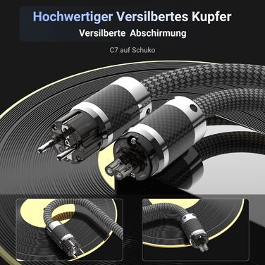 Hi-Fi мережевий кабель Tertullus High End C15 для аудіотехніки, штекер Schuko — C15, 1м