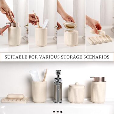 Набір для ванної кімнати з кераміки, 4 шт. (органайзер, дозатор мила, мильниця, стакан для зубної пасти, контейнер для ватних паличок), преміум якість, кольоровий