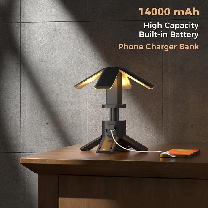 Clemas Rechargeable Camping Lantern, 14000 mAh LED Multifunction Magnetic Camping Lantern, Cordless Construction Site Lighting, Dimmable Tent Lamp Portable Power Supply 6000LM IPX5 Waterproof