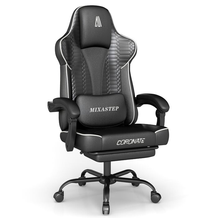 Геймерське крісло Ergonoma з підставкою для ніг, регульоване по висоті, біле - до 150 кг