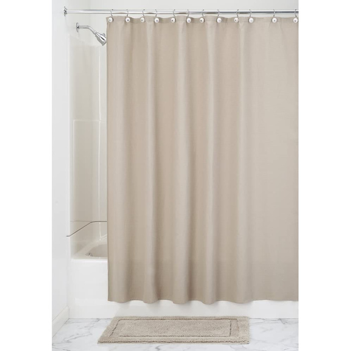 mDesign Luxury Shower Curtain - Cotton Blend Fabric - 180 x 180 cm, Color: Beige - Curtain for Bathroom - Shower, Bathtub - Easy Care, Taupe 180 x 180 cm