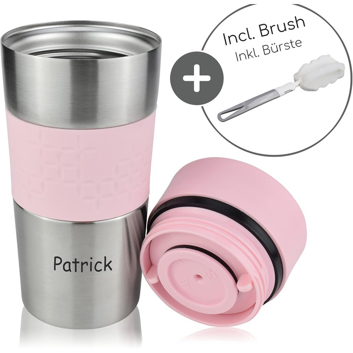 Термокружка Milu 450 мл - ізольована чашка для кави, 100% захист від протікання, сталева термокружка, автотермокружка з подвійними стінками, термокружка, термокружка для подорожей (350 мл (+гравіювання), рожева)