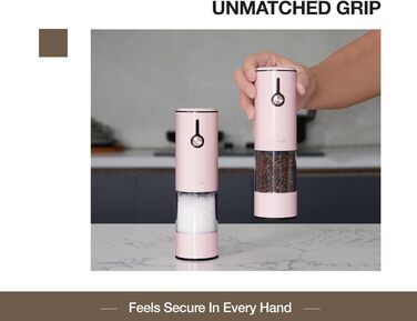 Електричні соляні та перечні млини 2 шт. з USB-зарядкою, 6-ступеневий жорно, перечна млина з LED-підсвічуванням та антиковзним захистом від пилу, перезаряджувані кухонні помічники (Morning Haze+petal Pink)