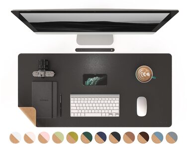 Килимок для миші RENMTURE двосторонній: Корк + PU-шкіра, 90x43 см, для офісу та дому, водостійкий, антиковзкий, чорний