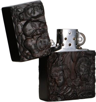 Запальничка для Zippo, набір, натуральне ебенове дерево, різьблена, чорна