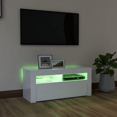 ТВ тумба vidaXL з LED підсвіткою, глянцева біла, 90x35x40 см, низька шафа для телевізора, медіатумба, HiFi меблі