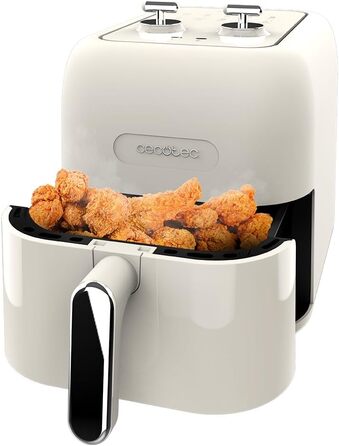 Cecotec Oil-Free Hot Air Fryer 5 L Cecofry Antique 5000. Air Fryer. 1500 W, Digital, Retro Design in Beige, PerfectCook Technology, 80-200 ºC, Adjustable Time, Removable Parts Bianco