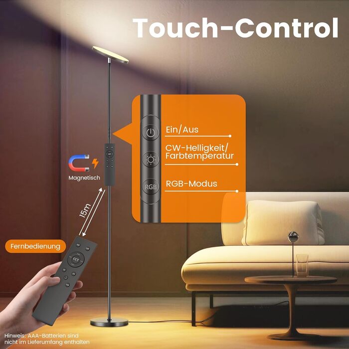 LED-підлогова лампа для вітальні з регулюванням яскравості та RGB-підсвічуванням, 42W, 4200LM, з читацькою лампою та пультом дистанційного керування