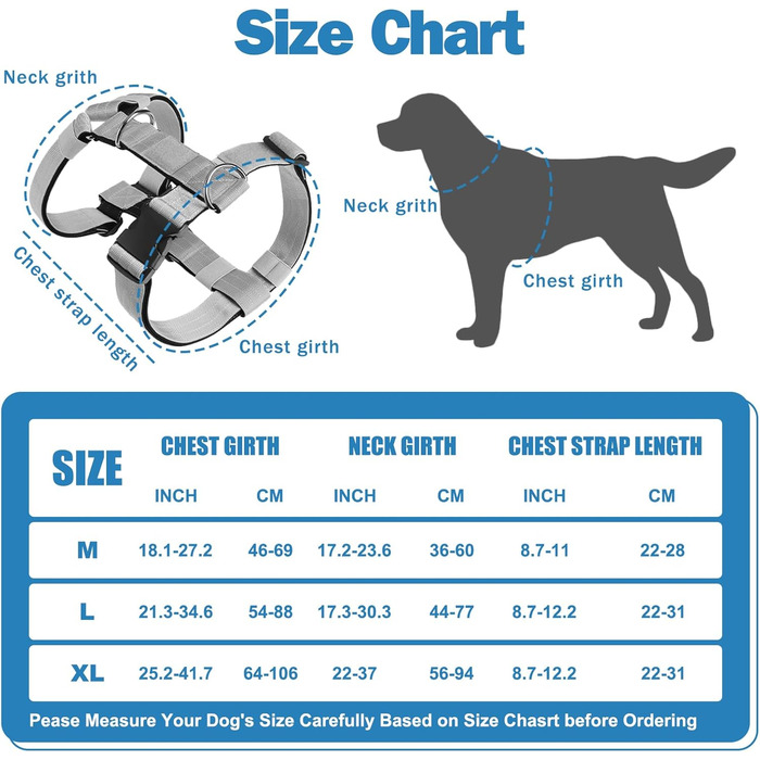 Шлейка для собак FEimaX для великих собак, тактична, не тягне, дихаюча, комфортна, сіра, міцна