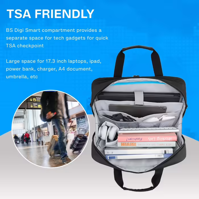 17.3-inch Laptop Bag, BAGSMART Expandable Briefcase, Computer Bag for Men and Women, Laptop Shoulder Bag, Work Bag, Business Travel, Office, Lockable (Black-17.3 inch)
