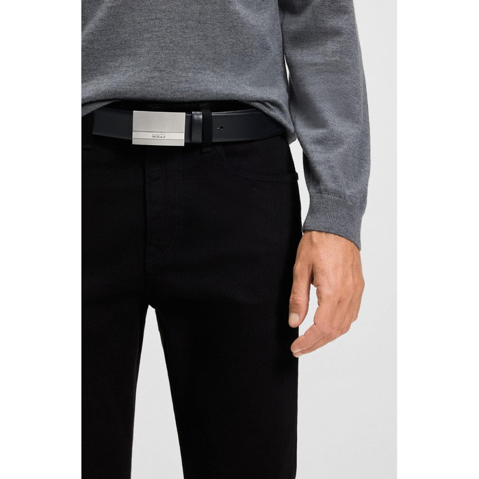Чоловічий шкіряний ремінь BOSS Baxton з логотипом, чорний