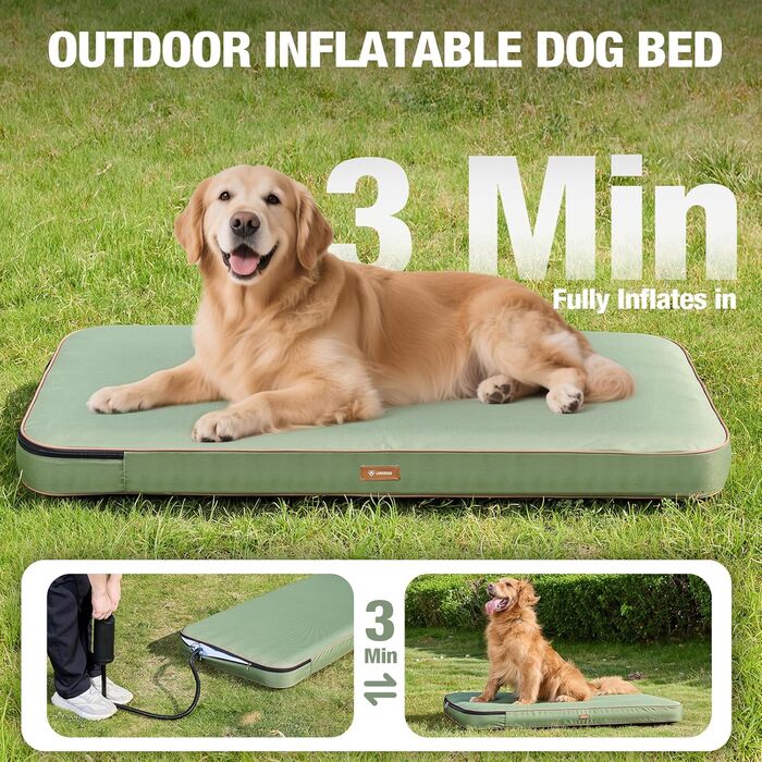 Надувне ліжко для собак Lekereise Outdoor, 126x66x12 см, водонепроникне, для середніх та маленьких собак, знімний чохол, для відпочинку в подорожах та на вулиці (зелене, XL)