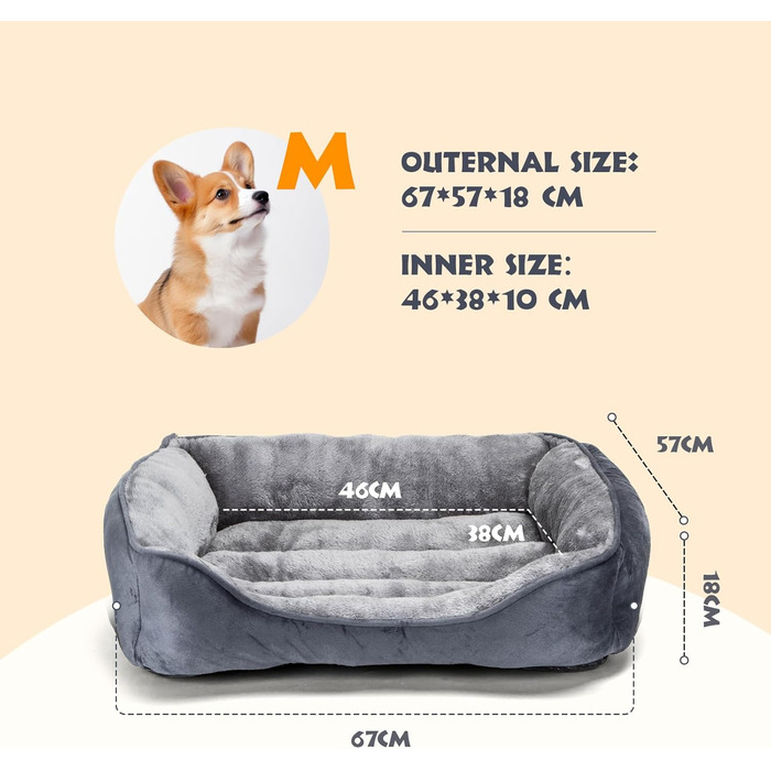 Dog Bed for Dogs 67x57cm, Non-Slip Dog Basket, Super Soft Fiber Filling, Washable Pet Bed for Small and Medium Dogs and Cats