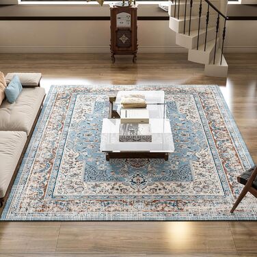 OMERAI Large Rug 200x290CM Rug Living Room Bedroom Short Pile Rug Boho Rug Non-Slip Washable Blue Rug Blue 200 x 290 cm