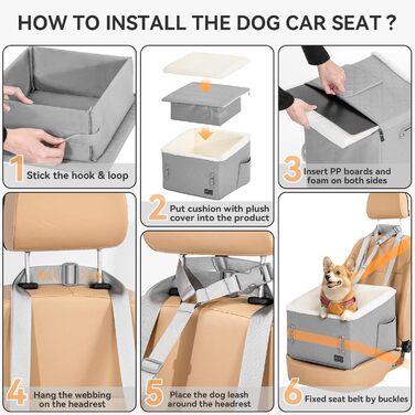 Автомобільний лежак для собак PETFIT - піднятий на 12.5 см, з патентованою системою безпеки, знімний чохол, для собак до 12 кг, біля пасажирського сидіння та на задньому сидінні (Світло-сірий, S)