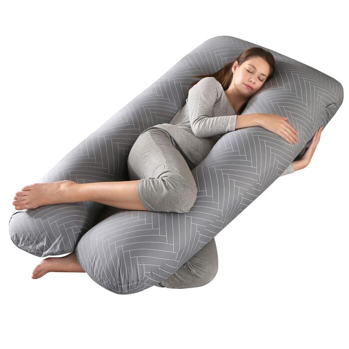 Тілоподушка SHANNA для сну на боці, U-подібна, вагітним, знімний чохол, 70 x 145 см (Сірий смугастий)