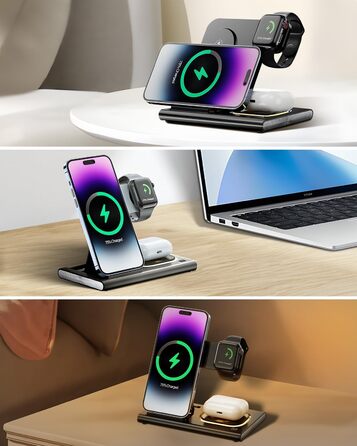 Бездротовий зарядний пристрій Carehabi 3-в-1: для iPhone, Apple Watch та AirPods Pro