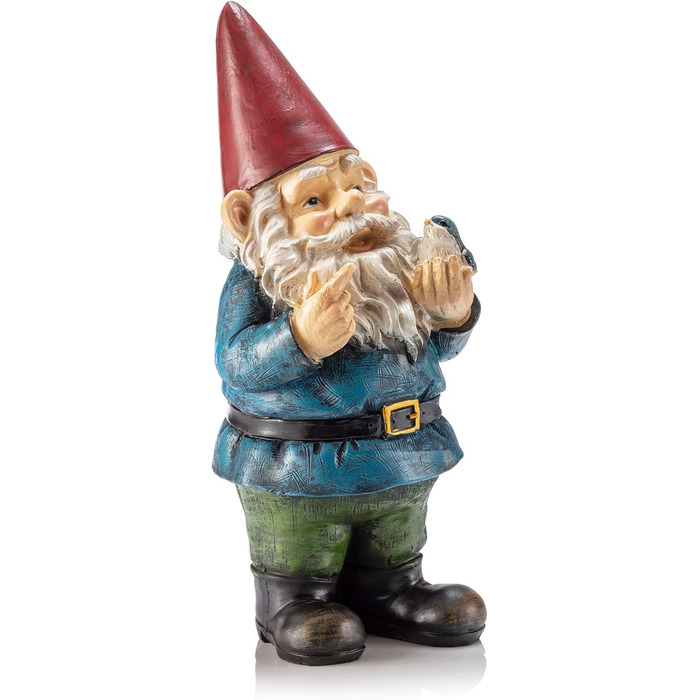 Alpine Corporation WAC406 Alpine Garden Gnome with Bird, Outdoor Decoration, 12 inches tall, red