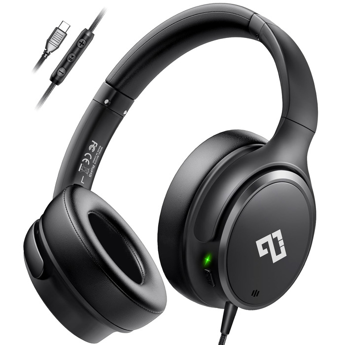 Навушники INFURTURE Over-Ear з USB-C, з активним шумозаглушенням (Noise Cancelling), дротові, чорні
