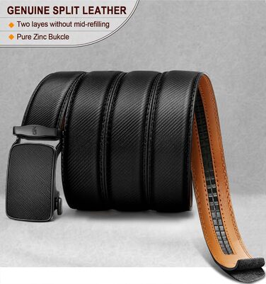 Чоловічий шкіряний ремінь KEMISANT з автоматичною пряжкою, 35 мм, без отворів, регульований, чорний