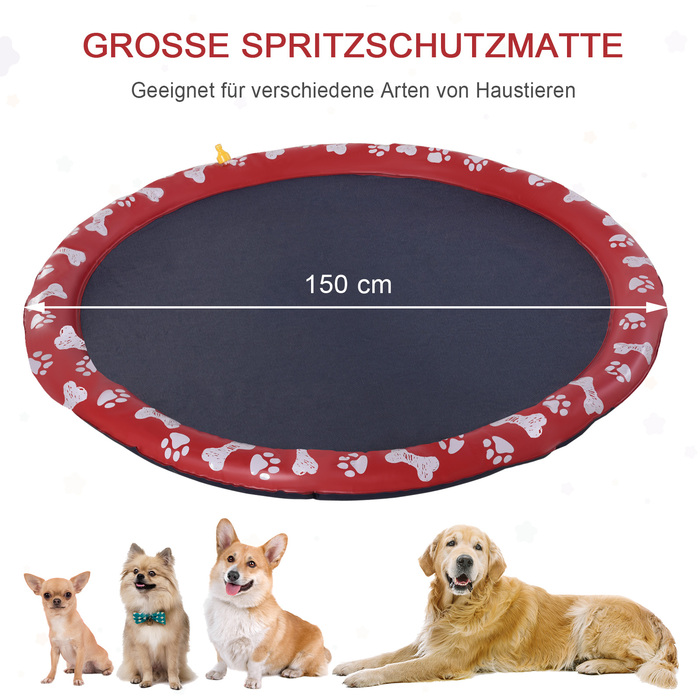 PawHut Dog Pool for Dogs, Water Mat Ø150 cm Dog Splash Pool Sprinkler Water Play Mat, Non-Slip, for Garden, Camping, Red | Aosom