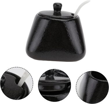 DOITOOL Sugar Bowl with Lid and Ceramic Sugar Bowl Porcelain Spice Jar Spice Container Sugar Container for Home Kitchen Coffee Bar Black
