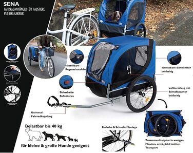 Fahrrad-Anhänger для собак Sena: зручний вагончик для перевезення тварин до 26 кг, 75x52x65 см