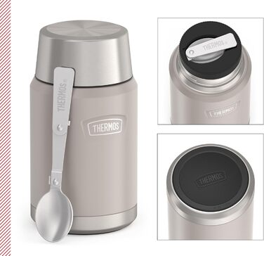 Термос ICON Food Jar 0,71 л, темно-сірий/графітовий матовий, контейнер для їжі з подвійних стінок з нержавіючої сталі 18/8, зберігає тепло та холод, з відкидним ложкою, неслизьке дно, абсолютно герметичний