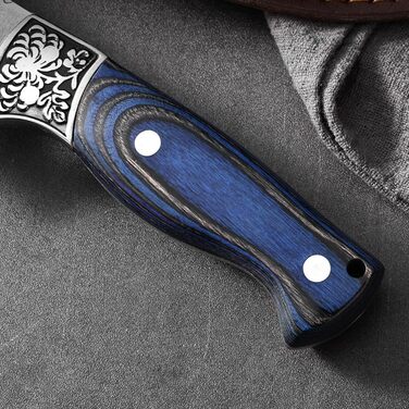 Японський ніж для обробки м'яса Doklasu, ручної роботи, full tang, з високоякісної сталі 5Cr15MoV, з червоним дерев'яним руків'ям та піхвою (15 см)