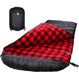 Cotton Flannel Sleeping Bag for Adults - Camping, Hiking & Backpacking - Lightweight 3-4 Season Sleeping Bag (Black/Red)